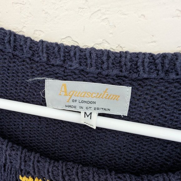 Vintage Aquascutum Knit Sweater Anchor Sailboat Nautical Size M Cotton - Picture 3 of 6